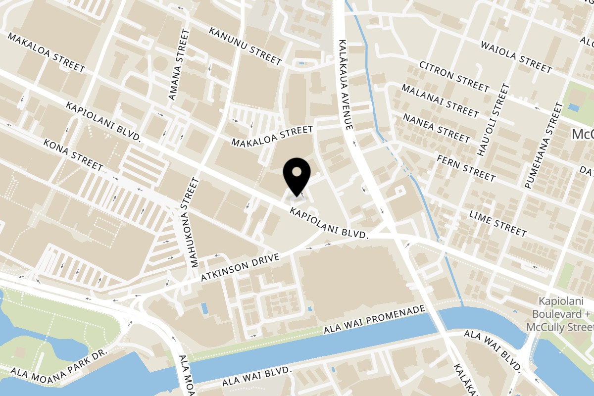 Map showing the location of Saigon Grill on 1700 Kapiolani Blvd in Honolulu